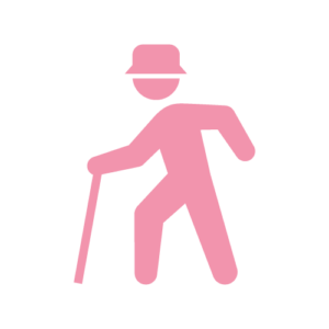 杖を使って歩く